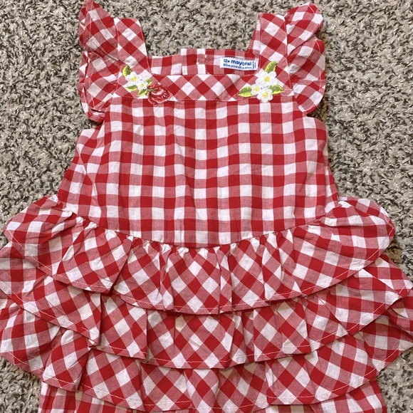 NWOT Mayoral Red & White Gingham Tiered Bubble Romper - Picture 4 of 6